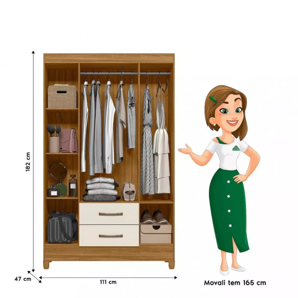 Guarda Roupa Solteiro 4 Portas 2 Gavetas Paraty Moval