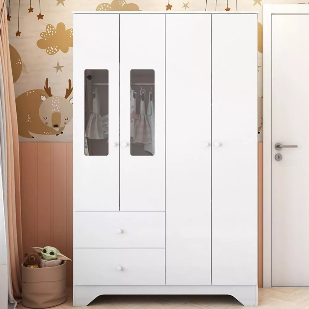 Guarda Roupa Infantil Com Janela MDF4 Portas 2 Gavetas Ben Peroba