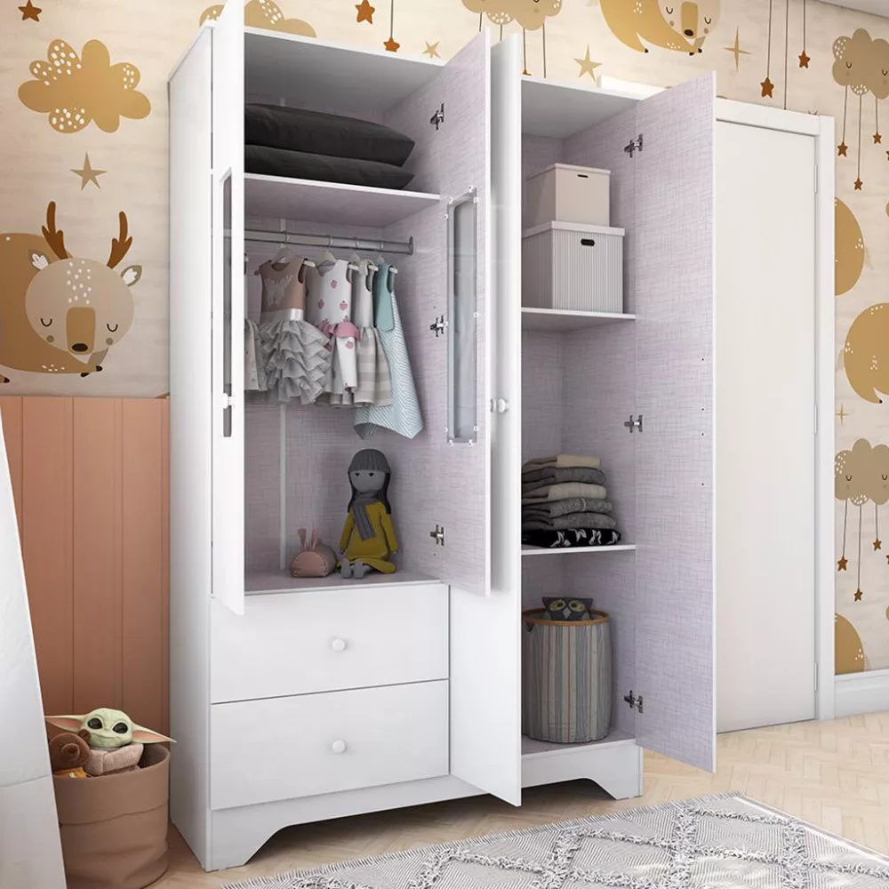 Guarda Roupa Infantil Com Janela MDF4 Portas 2 Gavetas Ben Peroba