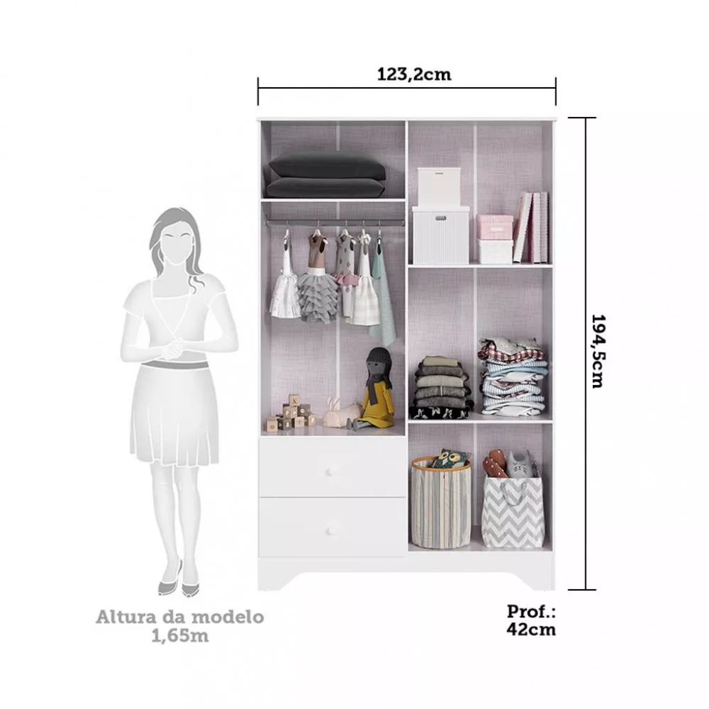 Guarda Roupa Infantil Com Janela MDF4 Portas 2 Gavetas Ben Peroba
