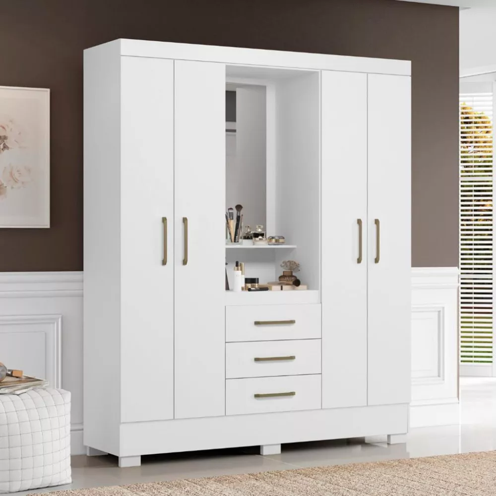 Guarda Roupa Casal 4 Portas 3 Gavetas Flex Paris Aramóveis