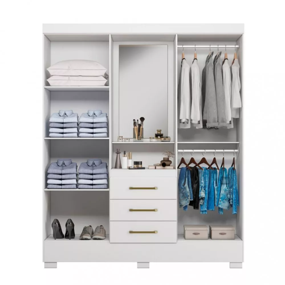Guarda Roupa Casal 4 Portas 3 Gavetas Flex Paris Aramóveis