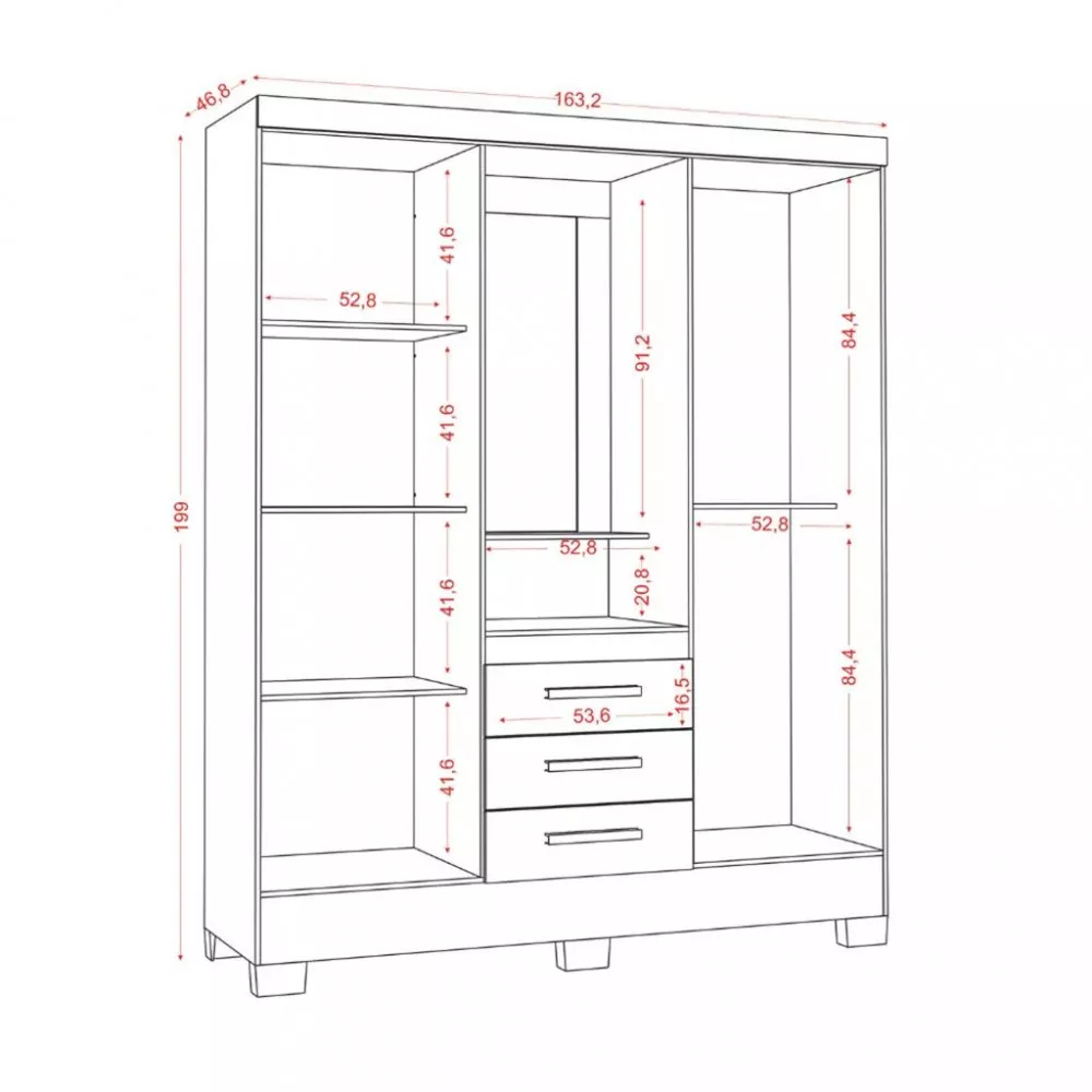 Guarda Roupa Casal 4 Portas 3 Gavetas Flex Paris Aramóveis