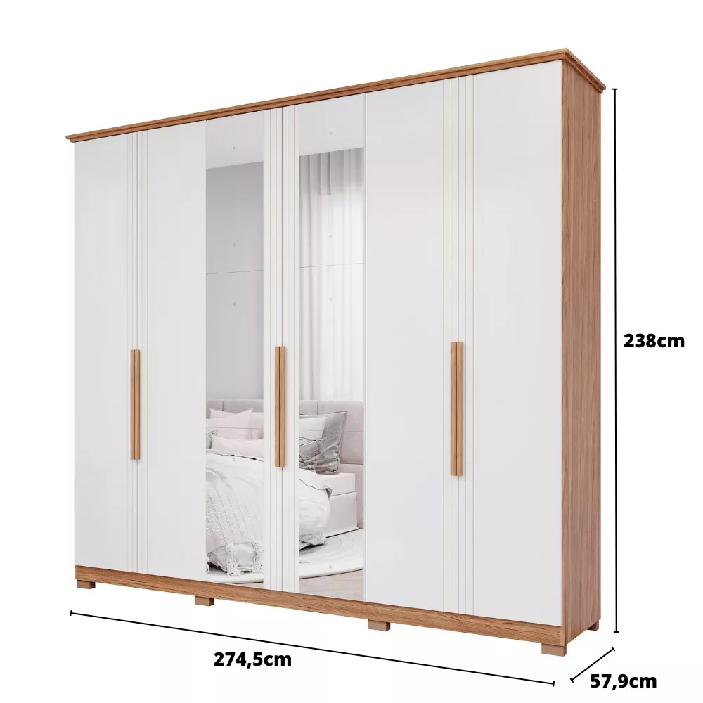 Guarda Roupa Casal com Espelho e Pés 6 Portas 100 MDF Itaunas Panan