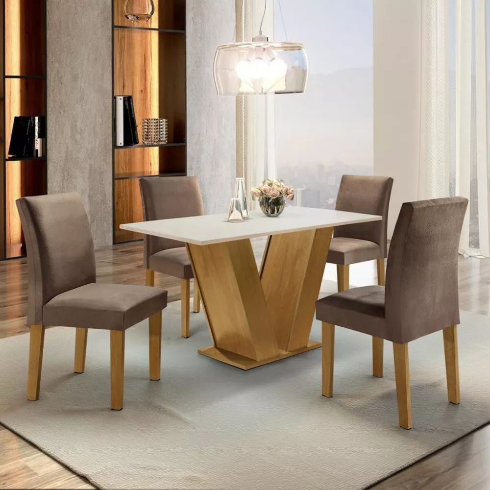 Conjunto Sala de Jantar Mesa 120cm 4 Cadeiras Espanha Cel Móveis