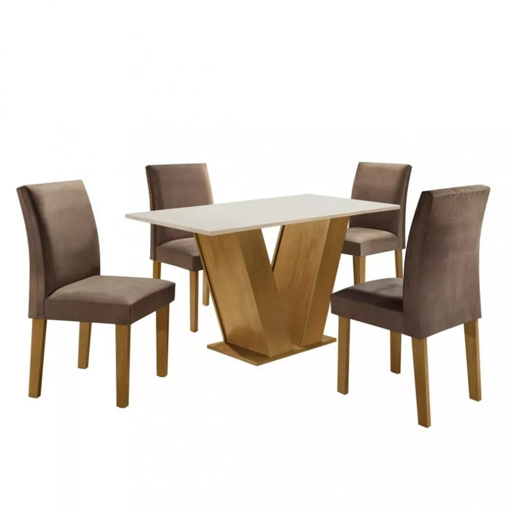 Conjunto Sala de Jantar Mesa 120cm 4 Cadeiras Espanha Cel Móveis