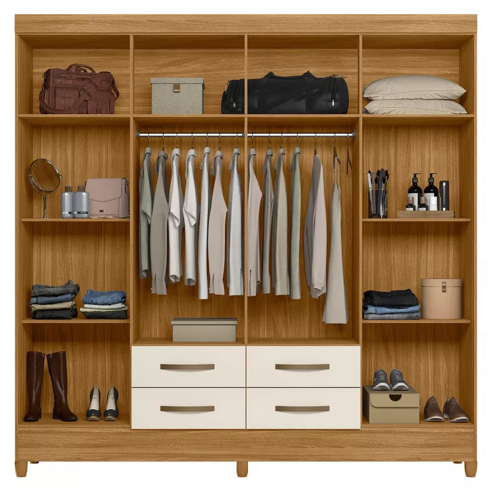 Guarda Roupa Casal com Pés 8 Portas 4 Gavetas Florida Moval