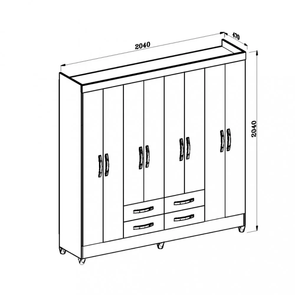 Guarda Roupa Casal com Pés 8 Portas 4 Gavetas Florida Moval