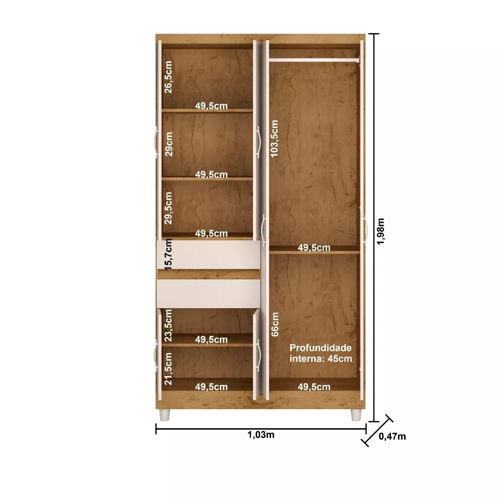 Guarda Roupa 6 Portas 2 Gavetas 2260 Araplac