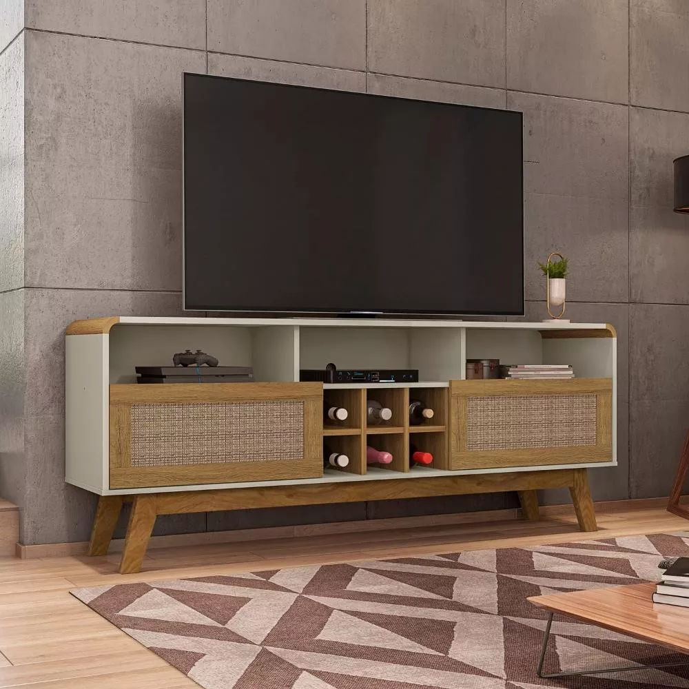 Rack para TV até 65 Polegadas 2 Portas com Pés de Madeira Larimar Bechara