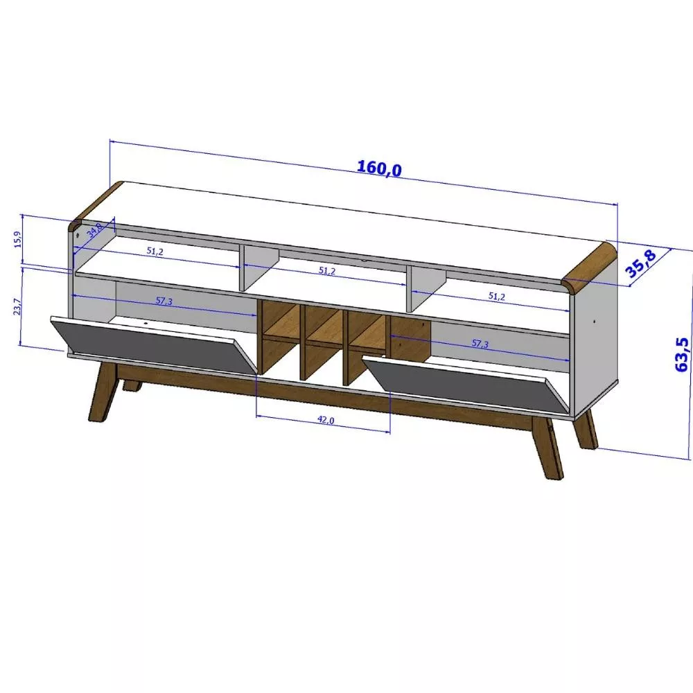 Rack para TV até 65 Polegadas 2 Portas com Pés de Madeira Larimar Bechara