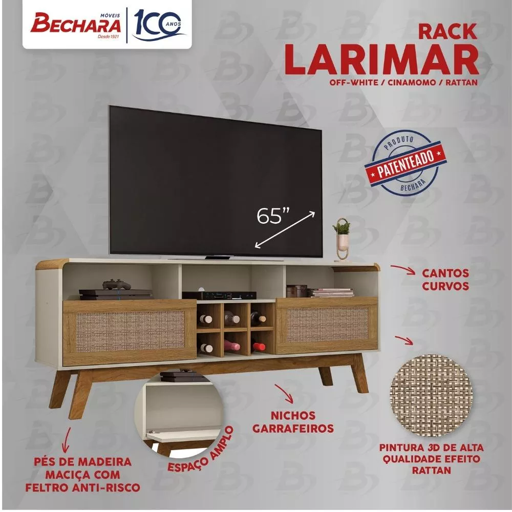 Rack para TV até 65 Polegadas 2 Portas com Pés de Madeira Larimar Bechara