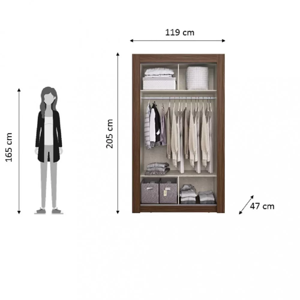 Guarda Roupa Solteiro com Espelho 2 Portas de Correr PH1728 Herval