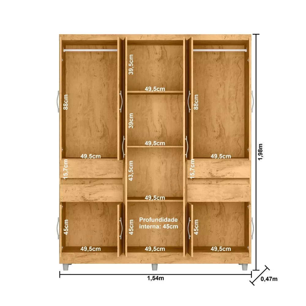 Guarda Roupa Casal Com Pés 10 Portas 4 Gavetas 2230 Araplac