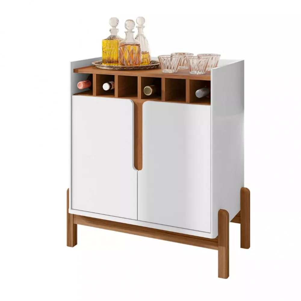 AAparador Adega com Garrafeiro 2 Portas com Pés de Madeira Lizz Casa D