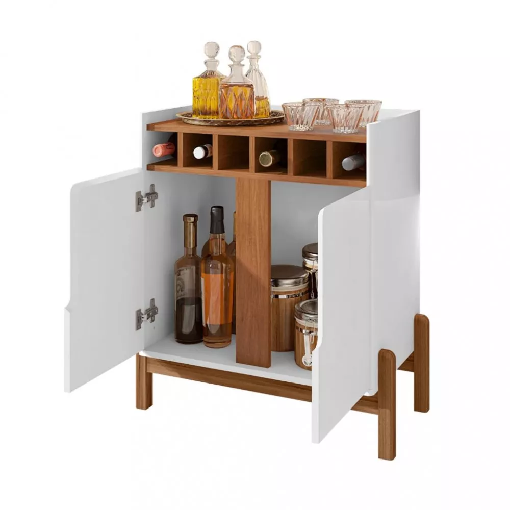 AAparador Adega com Garrafeiro 2 Portas com Pés de Madeira Lizz Casa D