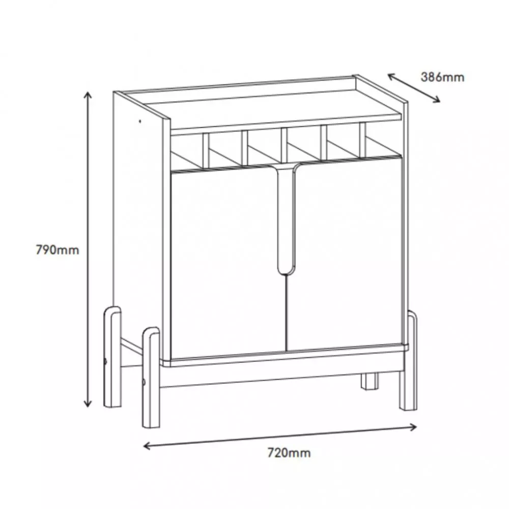 AAparador Adega com Garrafeiro 2 Portas com Pés de Madeira Lizz Casa D