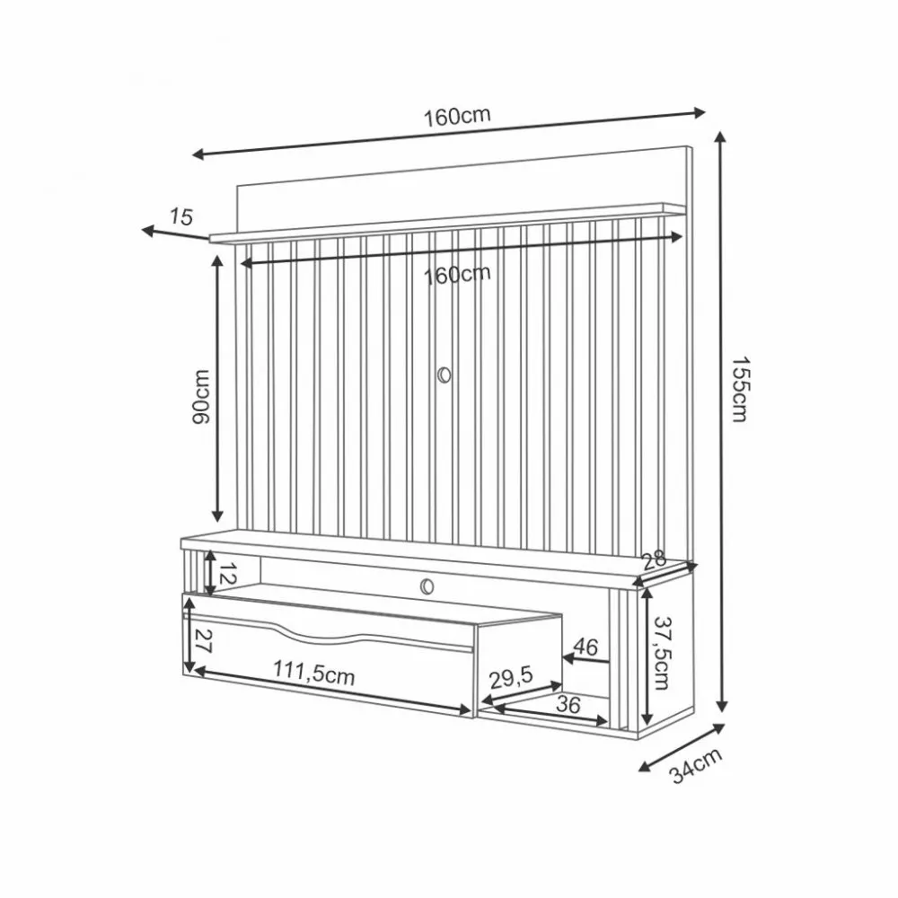 Painel Ripado para TV até 55 Polegadas 1 Porta Self HB Móveis