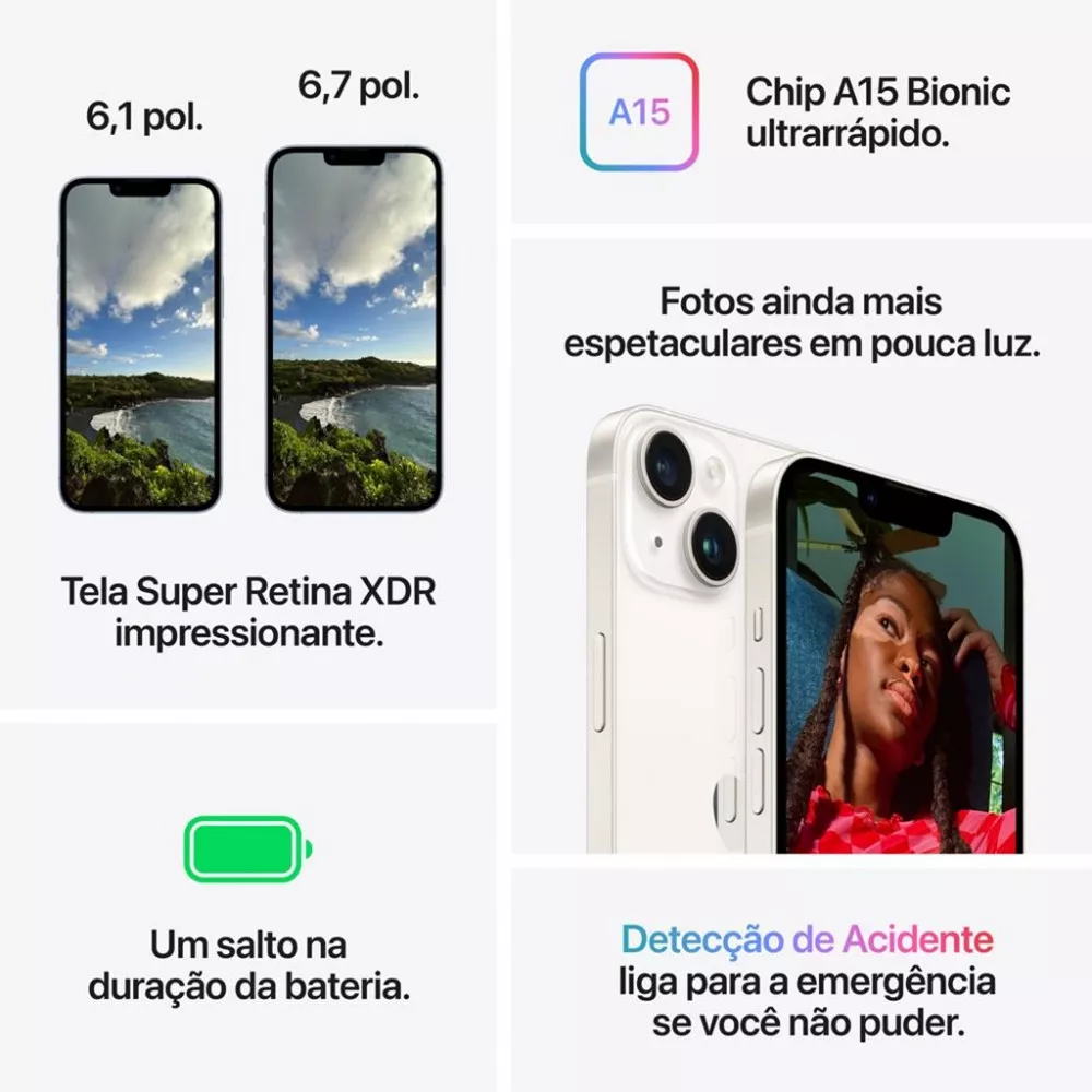 iPhone 14 Apple Tela 6,1 Polegadas 5G iOS 16 Câmera 12MP 128GB