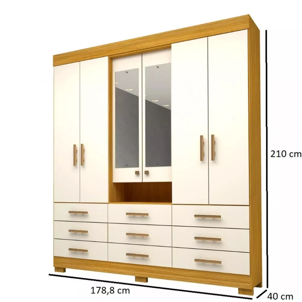 Guarda Roupas Casal 6 Portas 9 Gavetas Com Espelho Debora ACP
