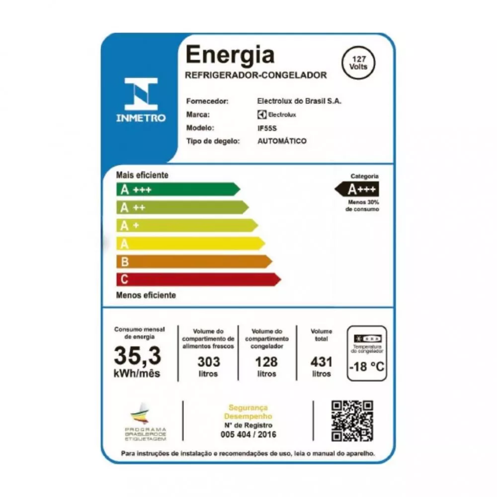 Geladeira Electrolux IF55S Frost Free Inverter Top Freezer 431L