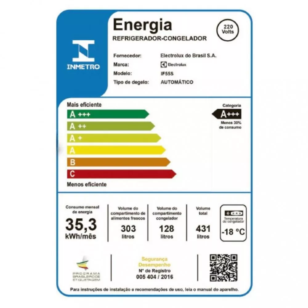Geladeira Electrolux IF55S Frost Free Inverter Top Freezer 431L