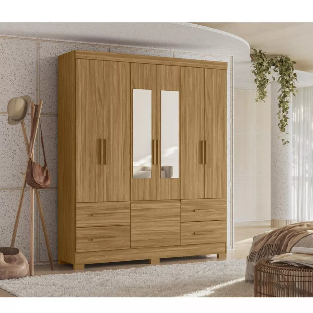 Guarda Roupa Casal 7 Portas 4 Gavetas Com Espelho Londres Moval