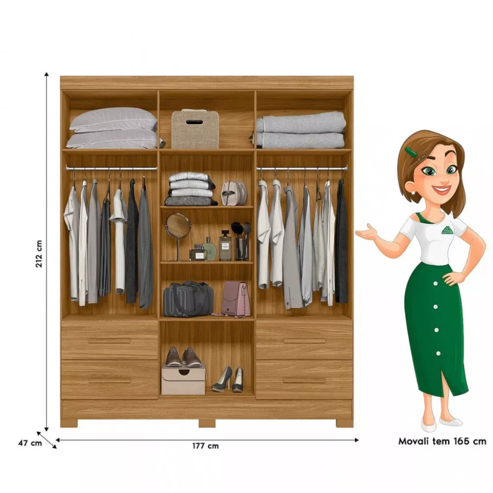 Guarda Roupa Casal 7 Portas 4 Gavetas Com Espelho Londres Moval