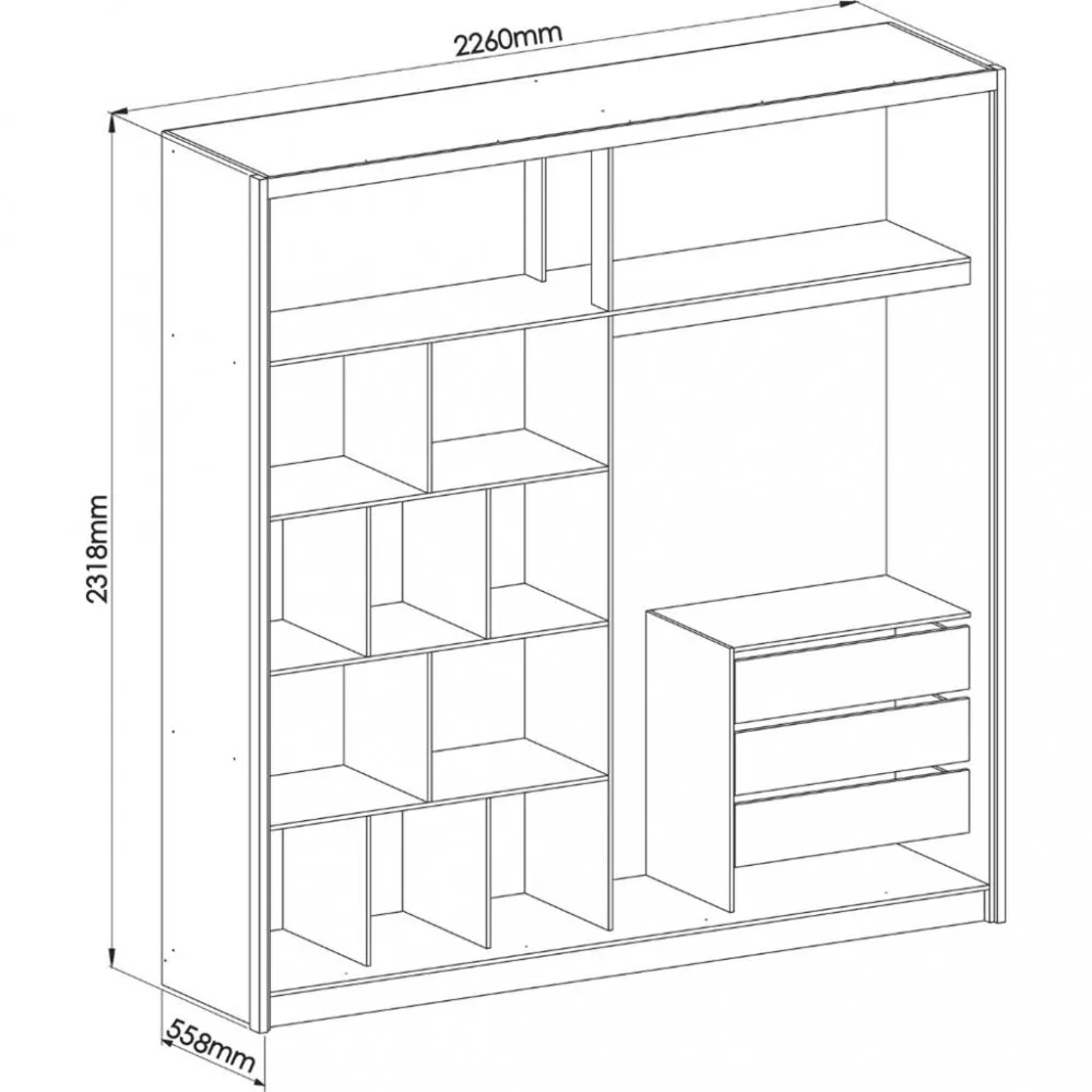 Guarda Roupas Casal 2 Portas de Correr 3 Gavetas Flex Prisma Móveis Castro