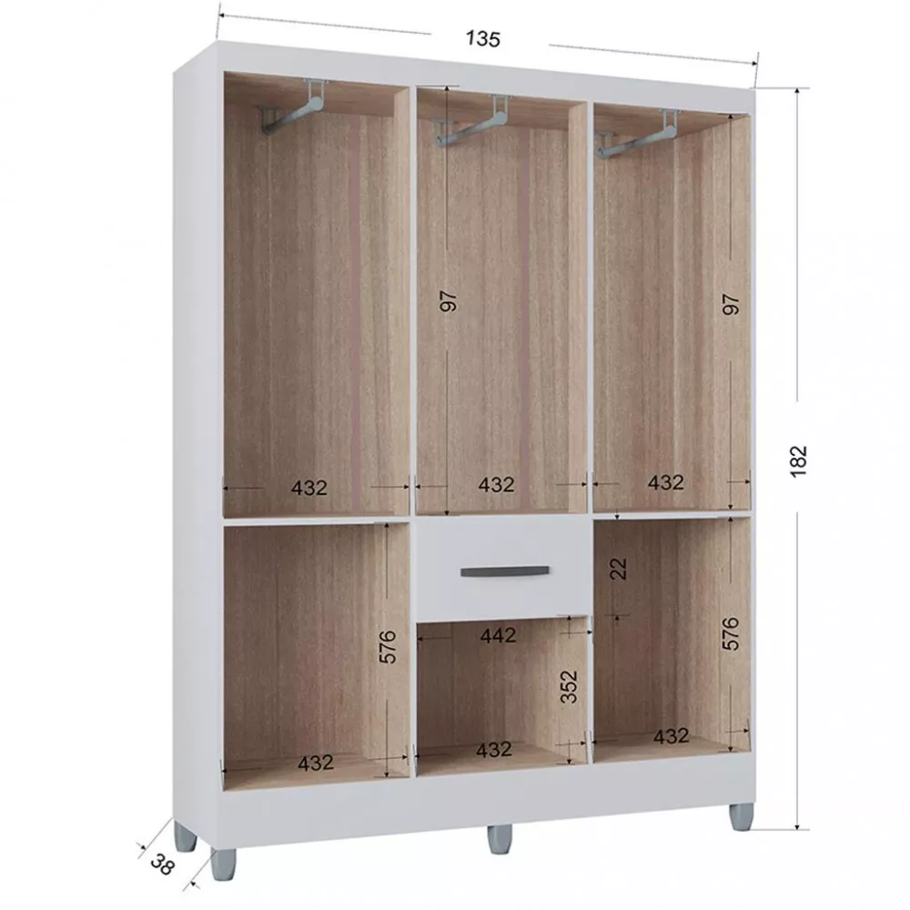 Guarda Roupa Solteiro 7 Portas 1 Gaveta Turin Poquema