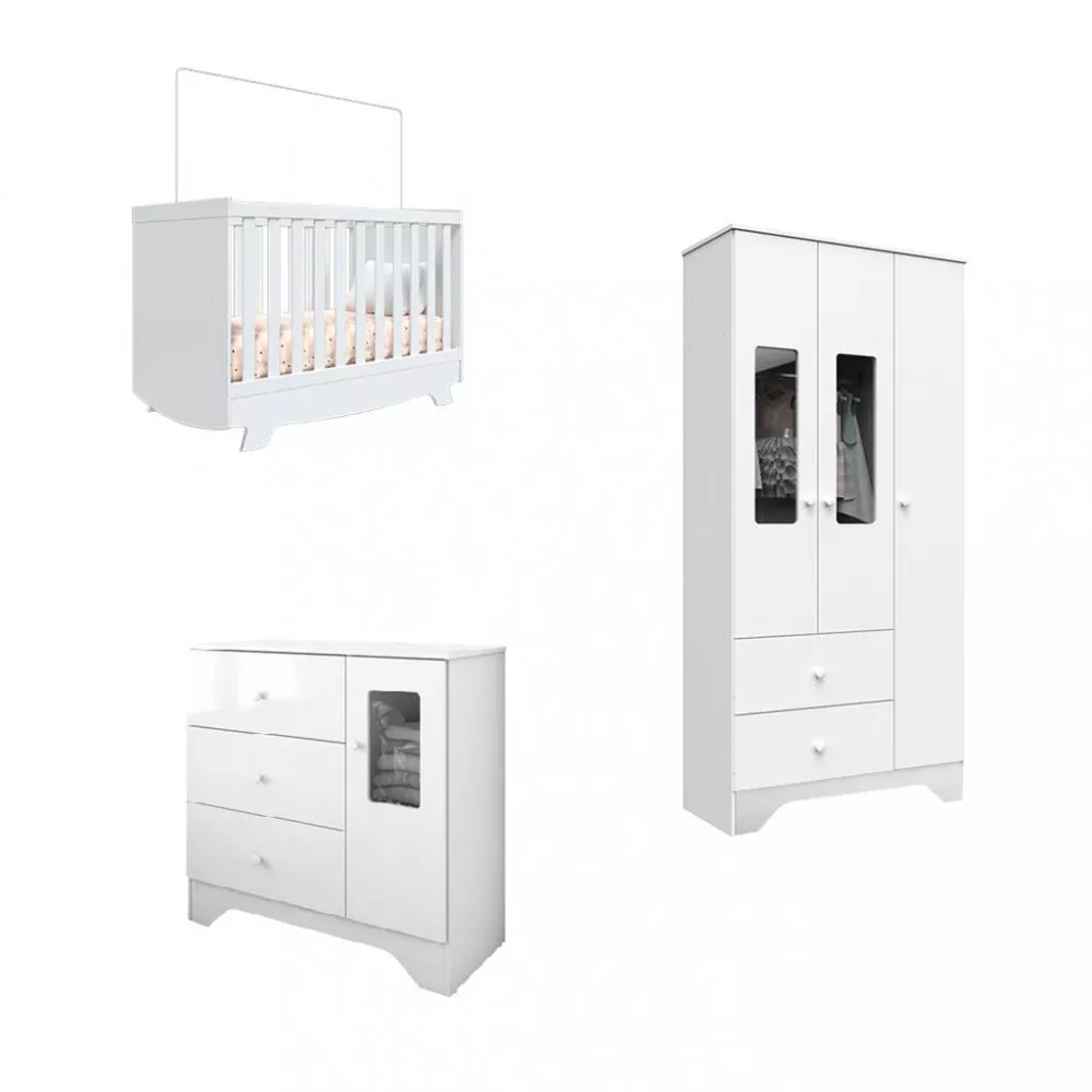 Quarto Infantil Guarda Roupa e Cômoda Ben e Berço Nick Móveis Peroba
