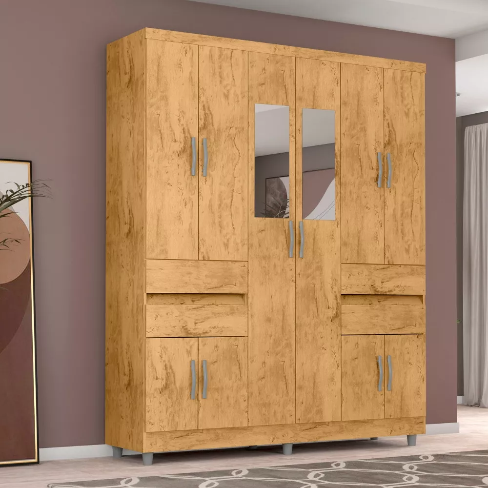 Guarda Roupa Casal com Espelho 10 Portas 4 Gavetas 2230 Araplac
