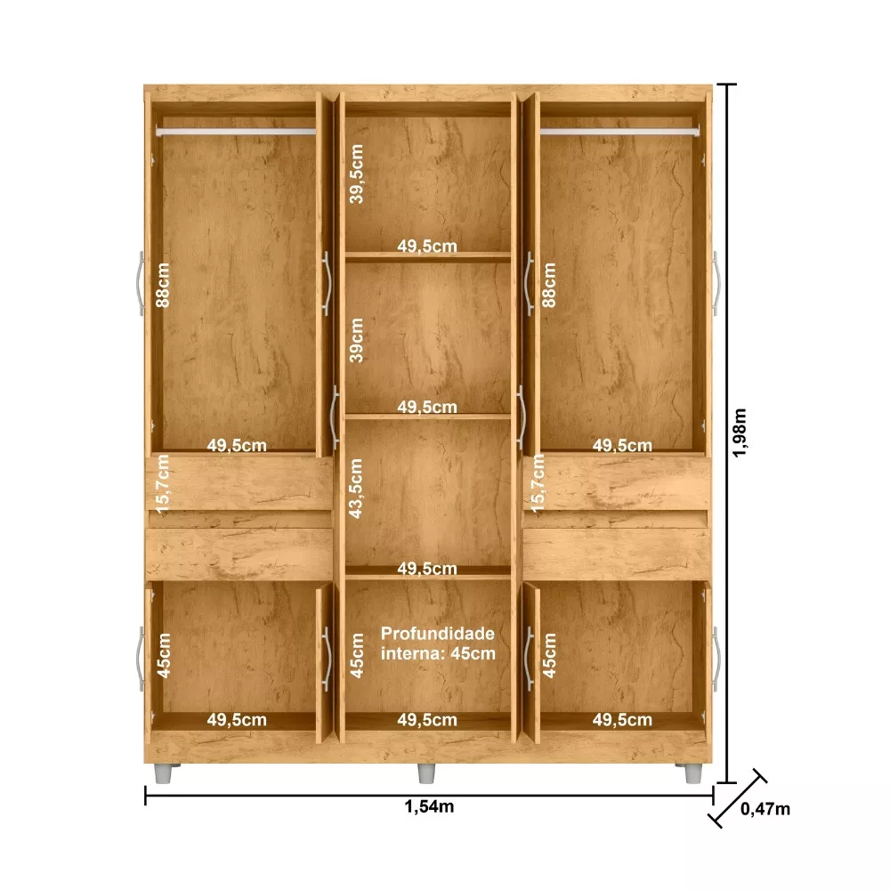 Guarda Roupa Casal com Espelho 10 Portas 4 Gavetas 2230 Araplac