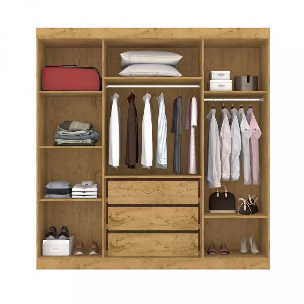 Guarda Roupa Casal Espelho 4 Portas 3 gavetas EB23066 Araplac