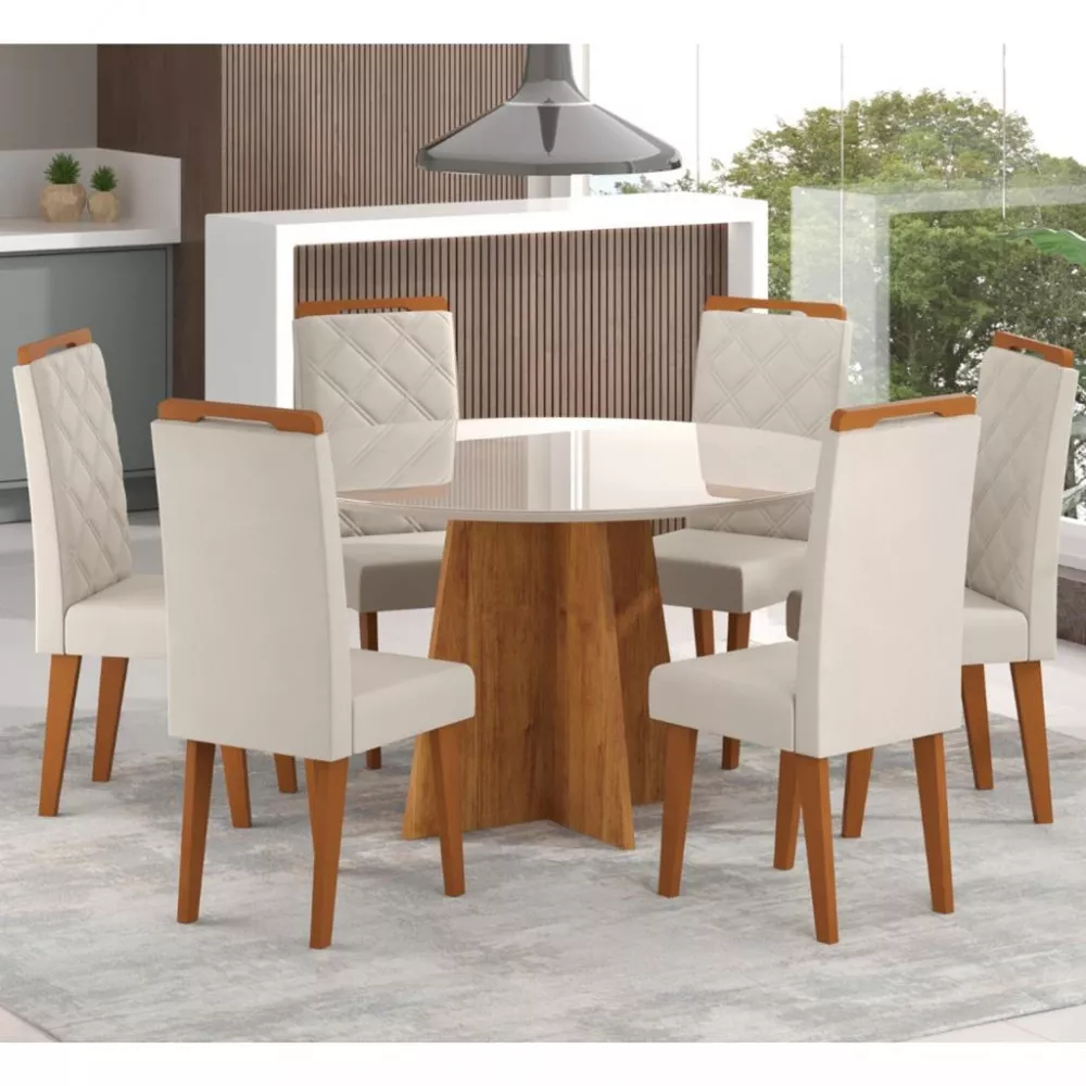 Conjunto Sala de Jantar Mesa Canadá 6 Cadeiras Rubi Viero