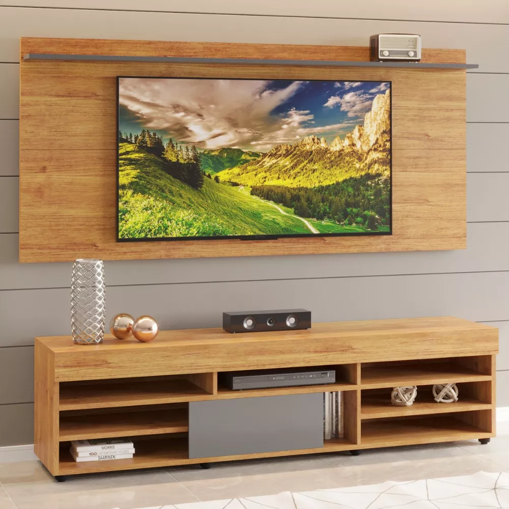 Rack com Painel para TV até 55 Polegadas 1 Porta com Pés Genova Viero
