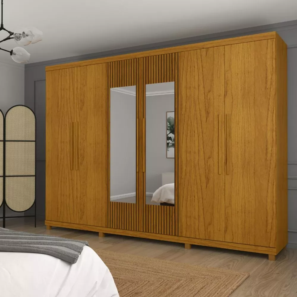 Guarda Roupa Casal com Espelho e Pés 6 Portas 100 MDF Absolut New Gelius