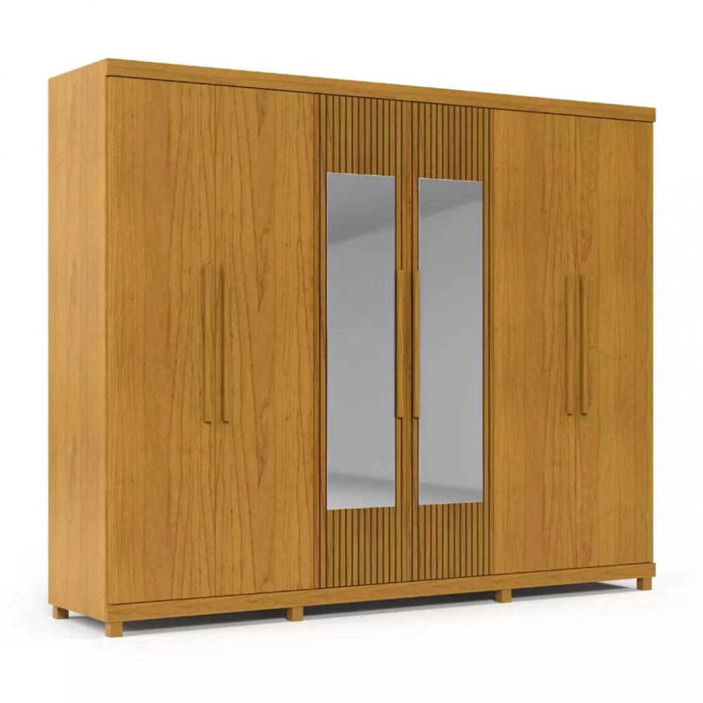 Guarda Roupa Casal com Espelho e Pés 6 Portas 100 MDF Absolut New Gelius