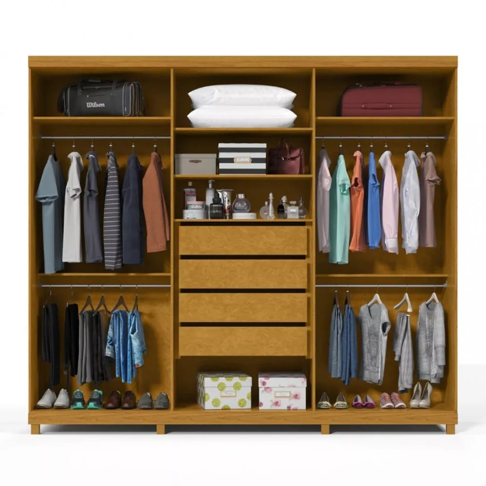 Guarda Roupa Casal com Espelho e Pés 6 Portas 100 MDF Absolut New Gelius