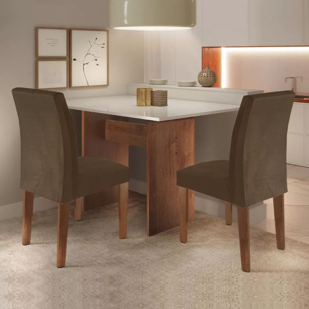 Conjunto Sala de Jantar Mesa 120cm 2 Cadeiras Caroline Cel Móveis