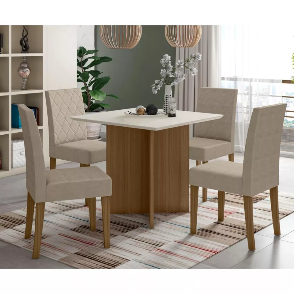 Conjunto Sala de Jantar Helo 90cm com 4 cadeira Jade Poliman