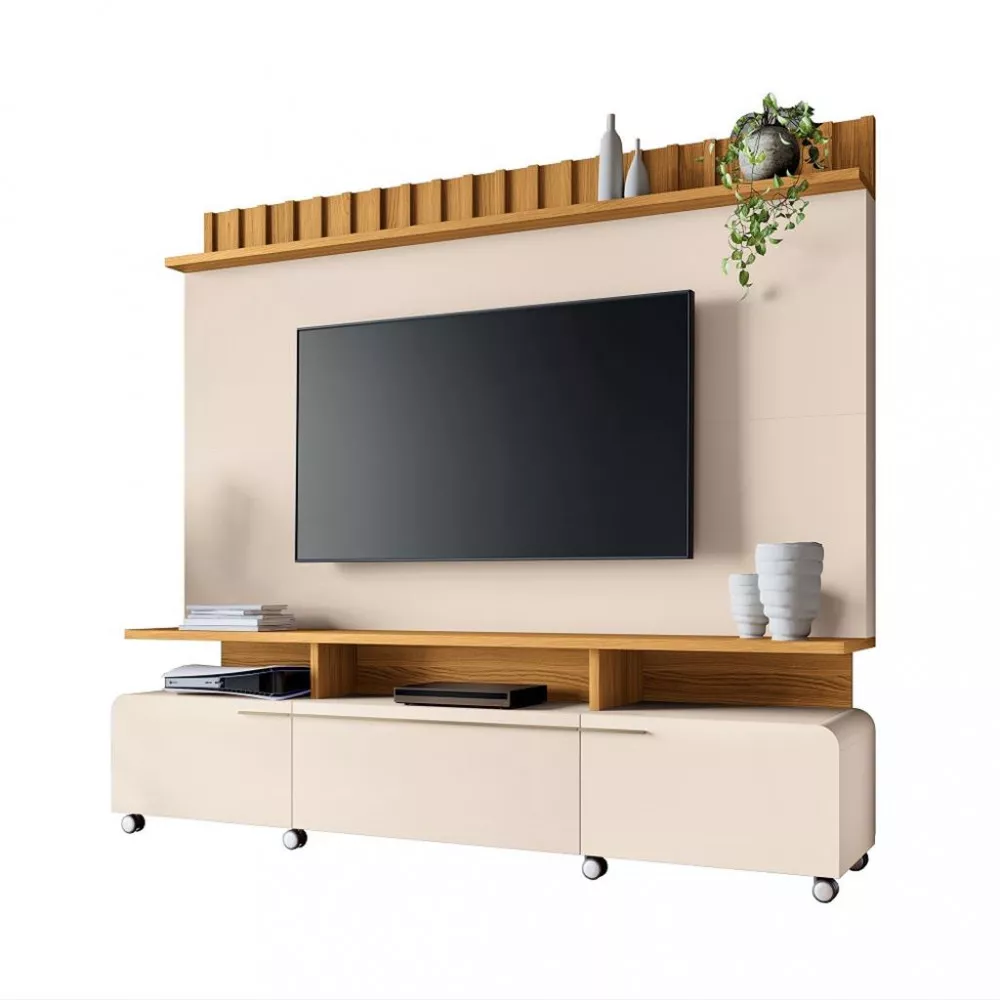 Estante Home para TV até 70 Polegadas 2 Portas 1 Gaveta Ripado com Rodízios Artís HB Móveis