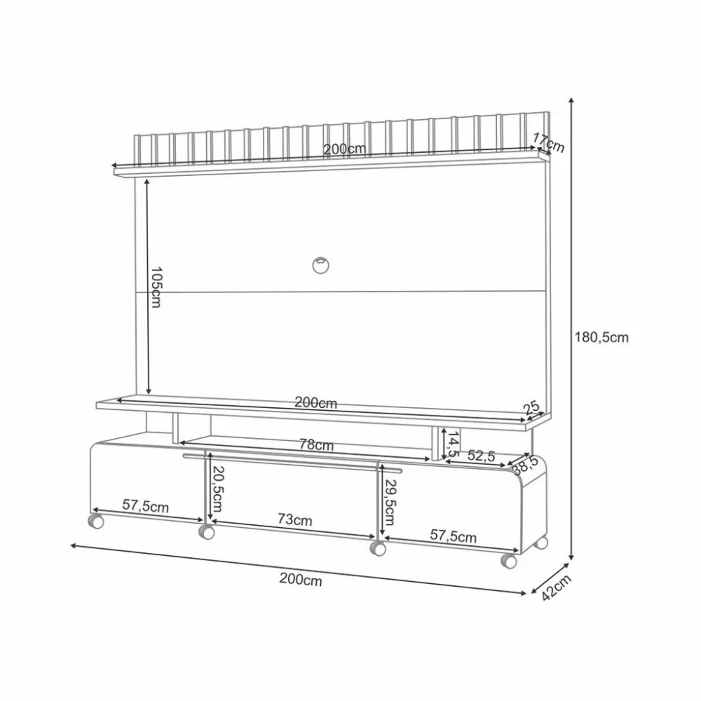 Estante Home para TV até 70 Polegadas 2 Portas 1 Gaveta Ripado com Rodízios Artís HB Móveis