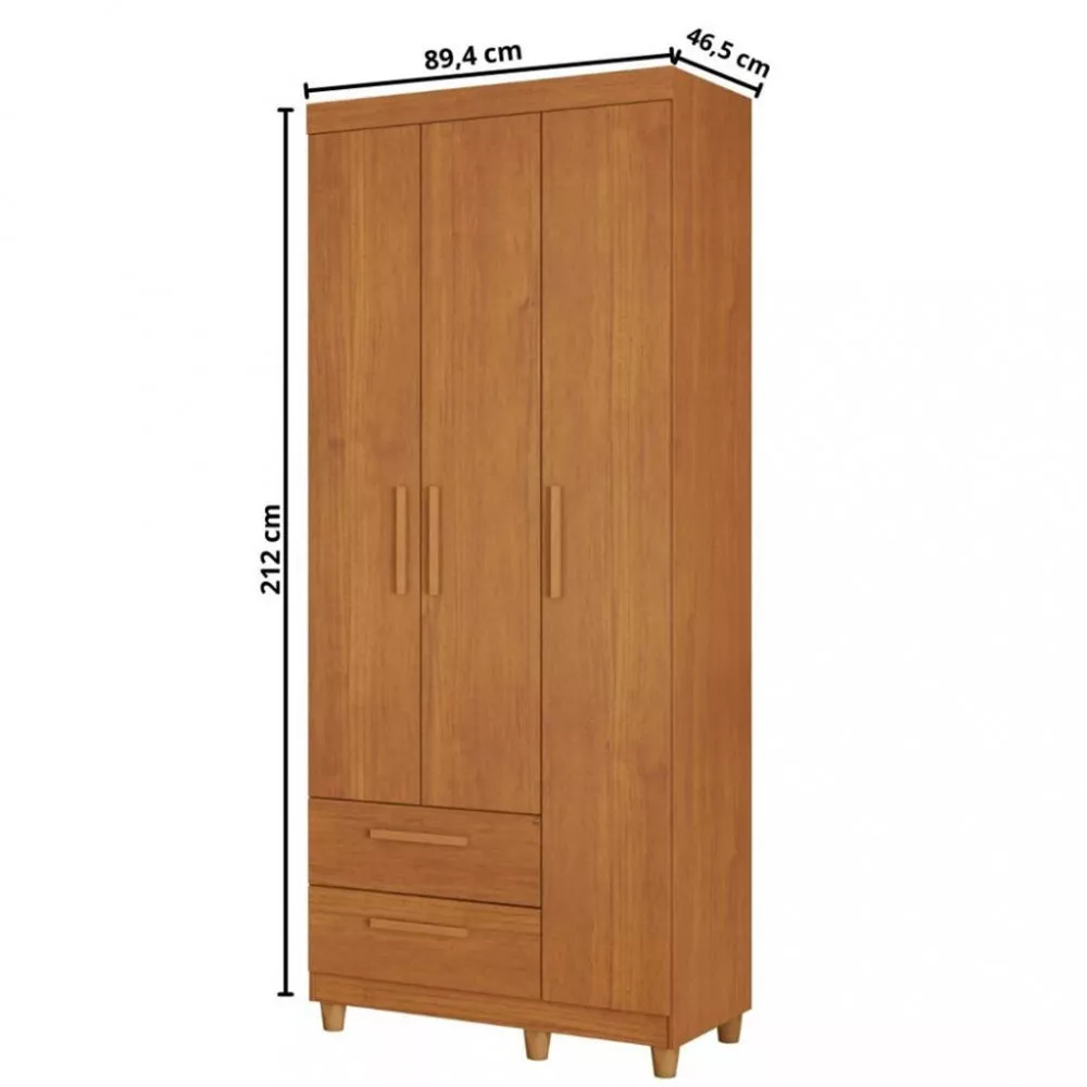 Guarda Roupa Solteiro 3 Portas 2 Gavetas Canadá Plus Conquista Móveis