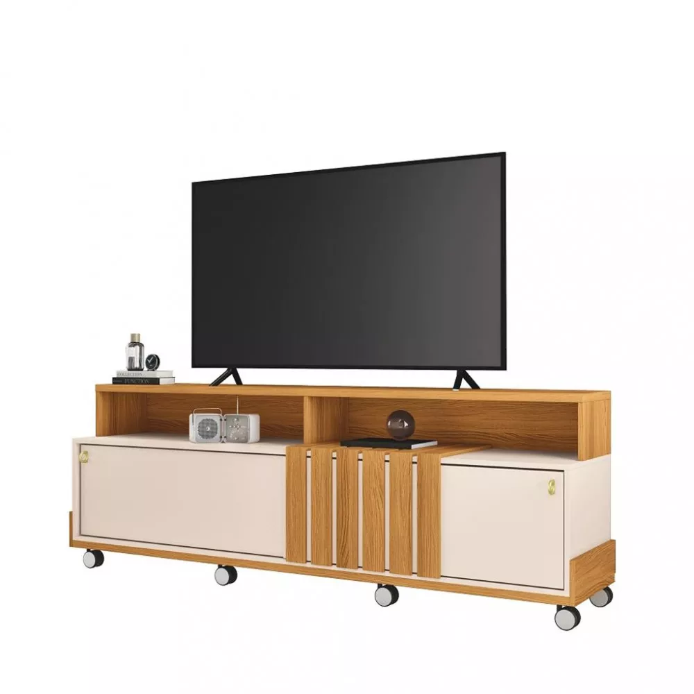 Rack para Tv até 70 Polegadas 2 Portas Ripado com Rodízios Graci HB Móveis