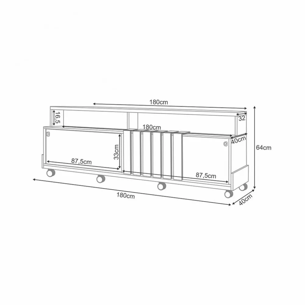 Rack para Tv até 70 Polegadas 2 Portas Ripado com Rodízios Graci HB Móveis