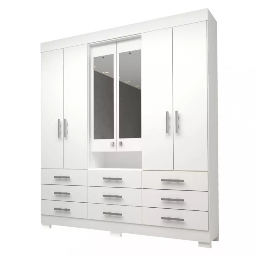 Guarda Roupas Casal 6 Portas 9 Gavetas Com Espelho Debora ACP