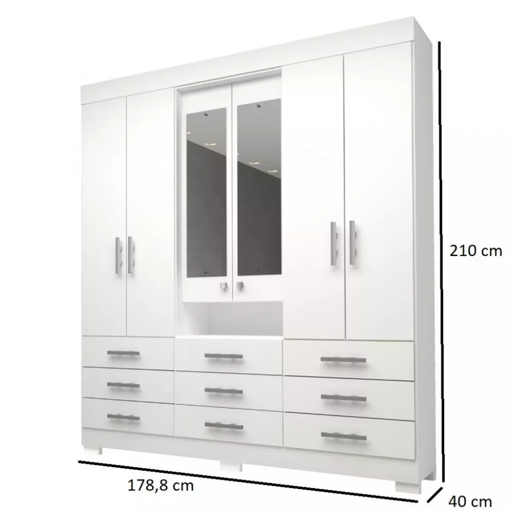 Guarda Roupas Casal 6 Portas 9 Gavetas Com Espelho Debora ACP