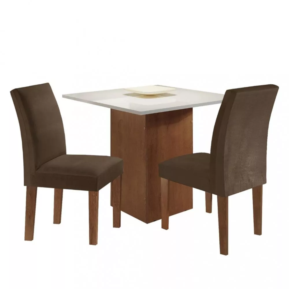 Conjunto Sala de Jantar Mesa 90cm 2 Cadeiras Tampo MDF Luciana Cel Móveis