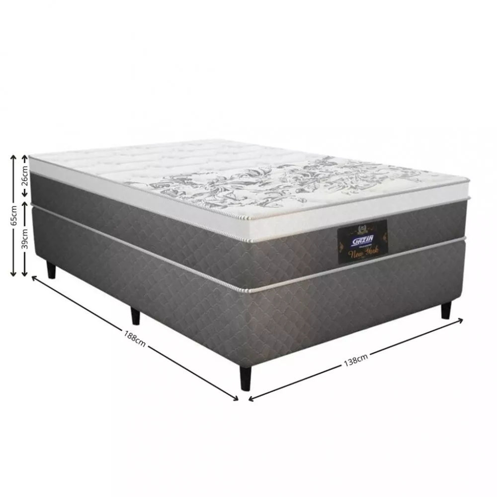 Cama Box Casal 138cm Molas Ensacadas New York HF V24 2CEN Gazin